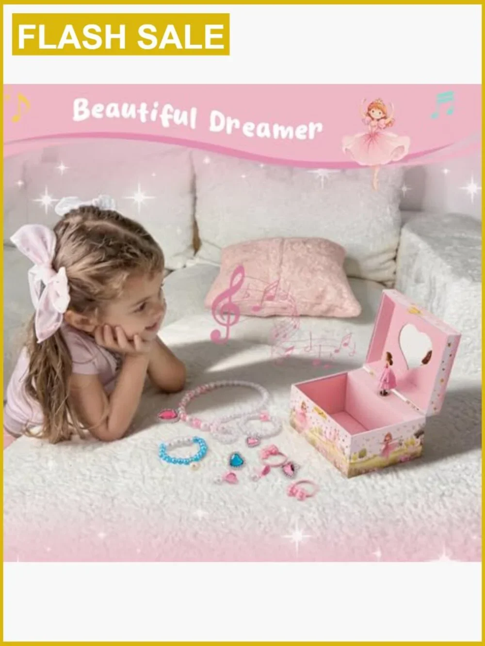 Musical Jewelry Box with Spinning Princess Doll, Kids Storage for Rings